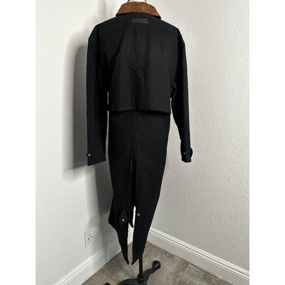 Lauren Ralph Lauren Black Full-Length Canvas Duster W/Brown Suede Collar Size S - Picture 3 of 11